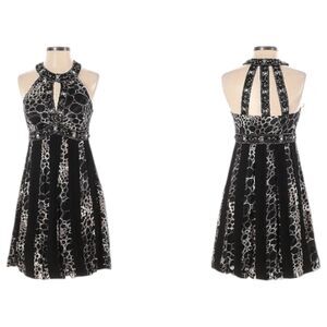 Sue Wong Nocturn Black Beaded Multi Texture Print Mini Cocktail Dress Size 6